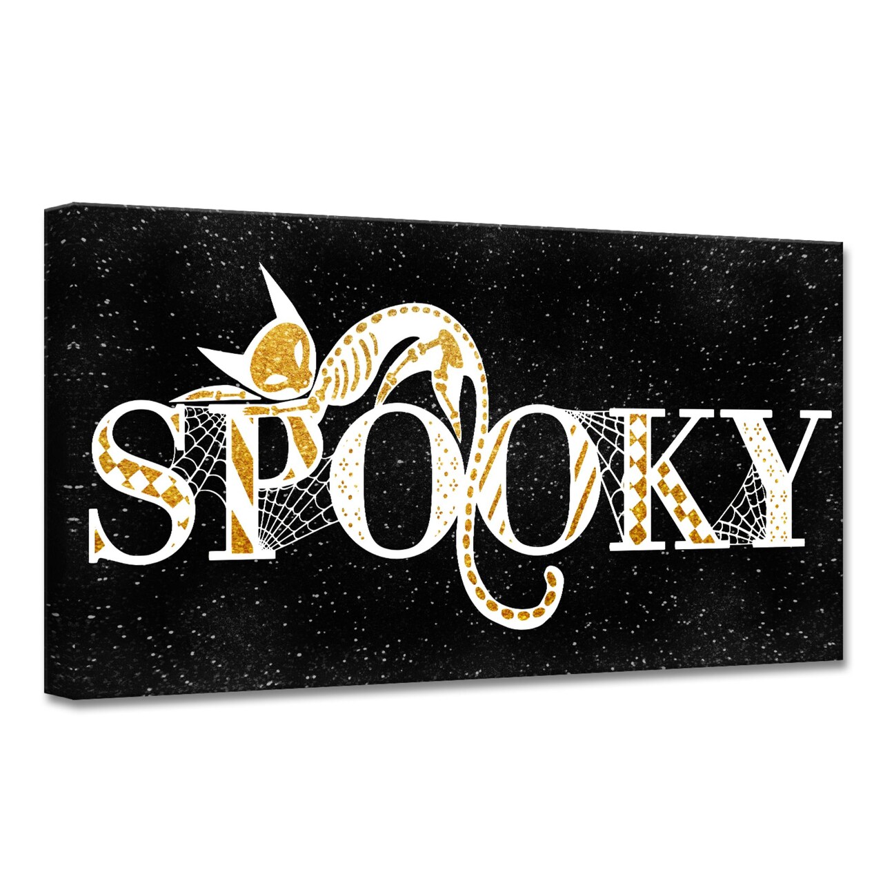 Crafted Creations Black and Gold 'Spooky' Glam Canvas Halloween Wall Art Decor 8" x 16"
